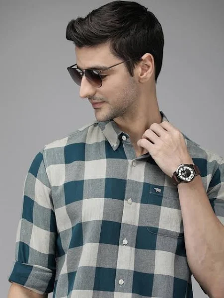 The Bear House Men's Checked Slim Fit Flannel Shirt
